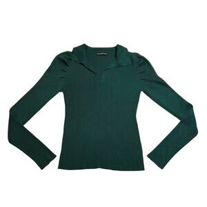 Almost Famous Ribbed Knit Collared Top Size Large Preppy Academia Colorful